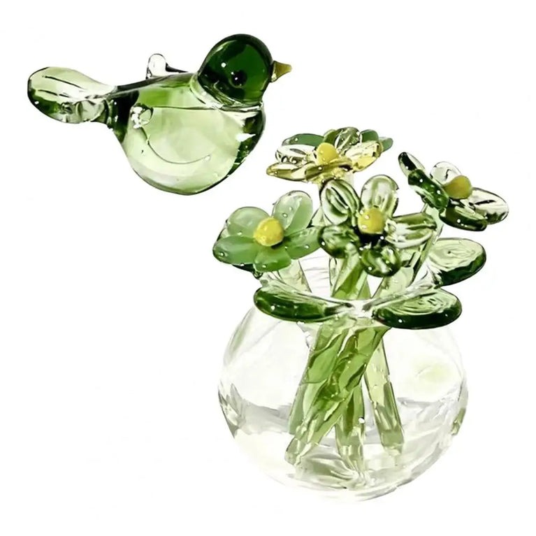 Miniature Hand-Blown Glass Flower Figurine | Exquisite Crystal Bouquet Decor