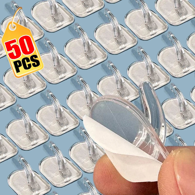 50/10PCS Mini Clear Wall Hooks Self Adhesive Storage Hangers