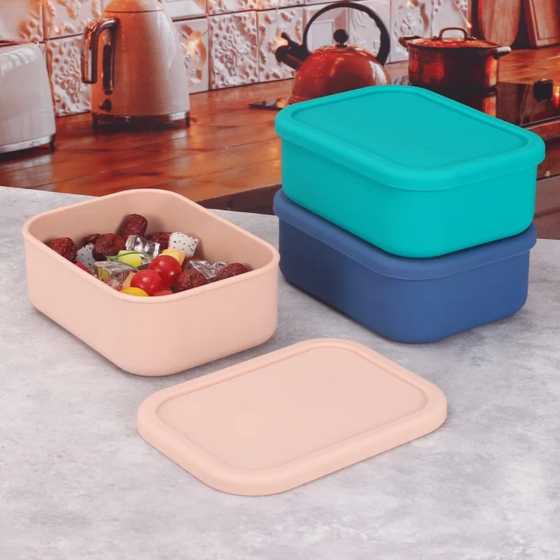 Silicone Bento Box Rectangle Leak-Proof Microwave Safe Lunch Container Portable Food Storage
