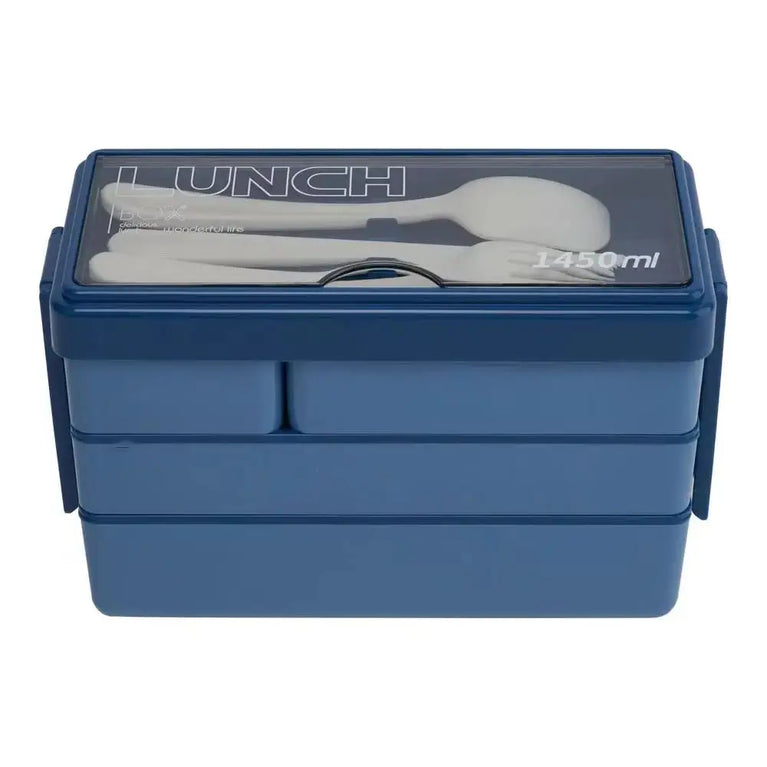 Bento Style Plastic Lunch Box 3 Layer Leakproof Meal Prep Container with Cutlery