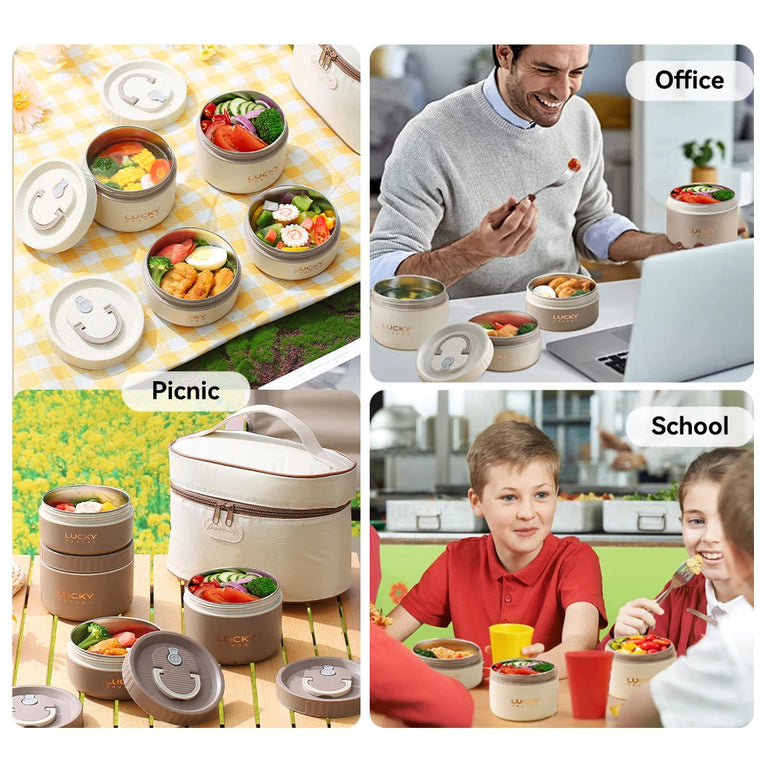 Bento Lunch Box Set Portable Keep Warm Insulated Stainless Steel Thermal Food Container Bag