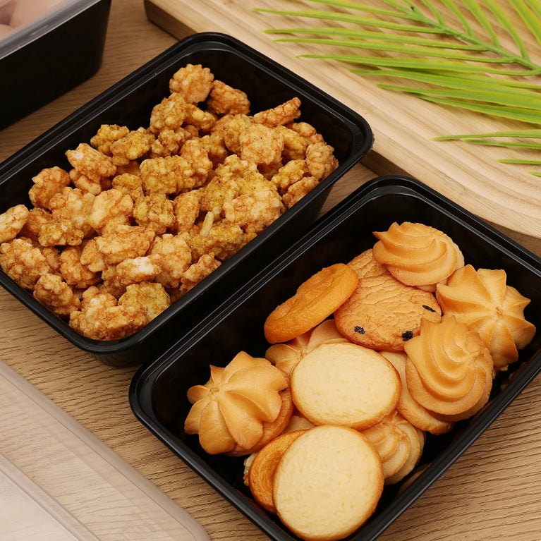 Disposable Food Containers Black Plastic Bento Lunch Boxes With Lids Meal Prep Storage Boxes Set