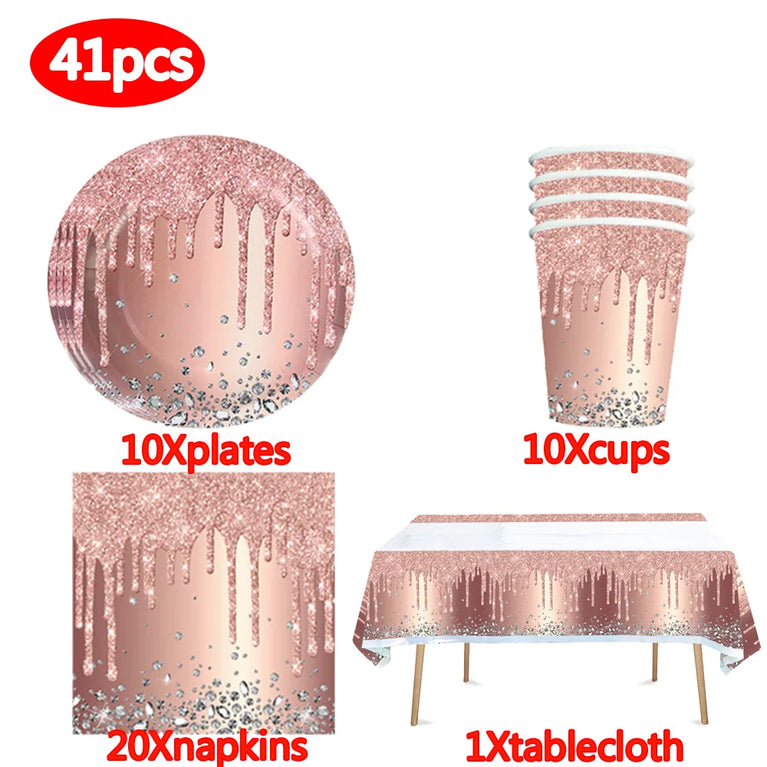 Rose Gold Theme Party Disposable Tableware Set Wedding Birthday Decor
