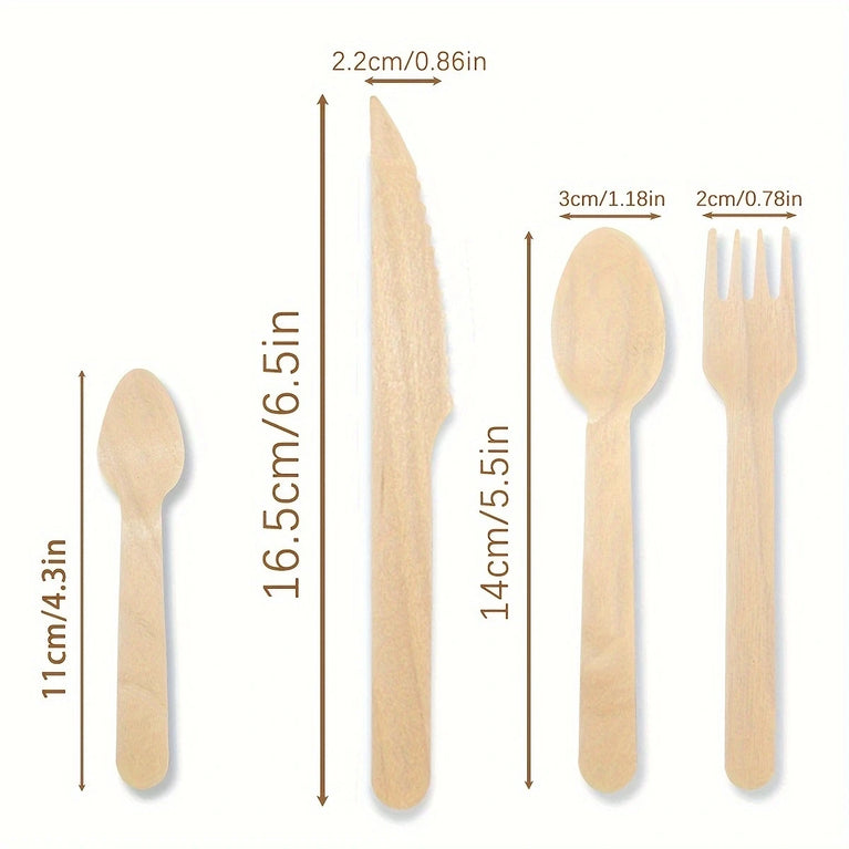 200 Pcs Disposable Wooden Tableware Set with Forks Spoons & Teaspoons