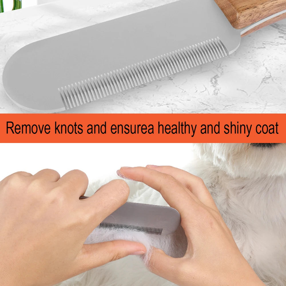 Pet Stainless Steel Wooden Handle Stripping Knife Dog Grooming Tool