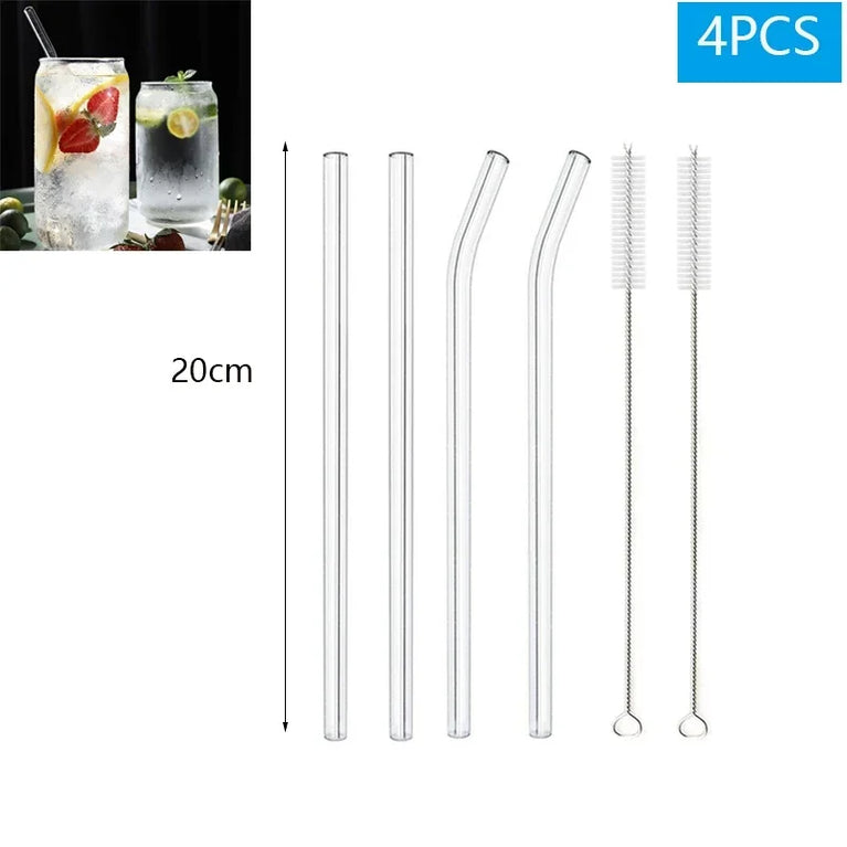 Reusable Glass Drinking Straw Smoothie Milkshake Cocktail Eco Friendly Straws Set