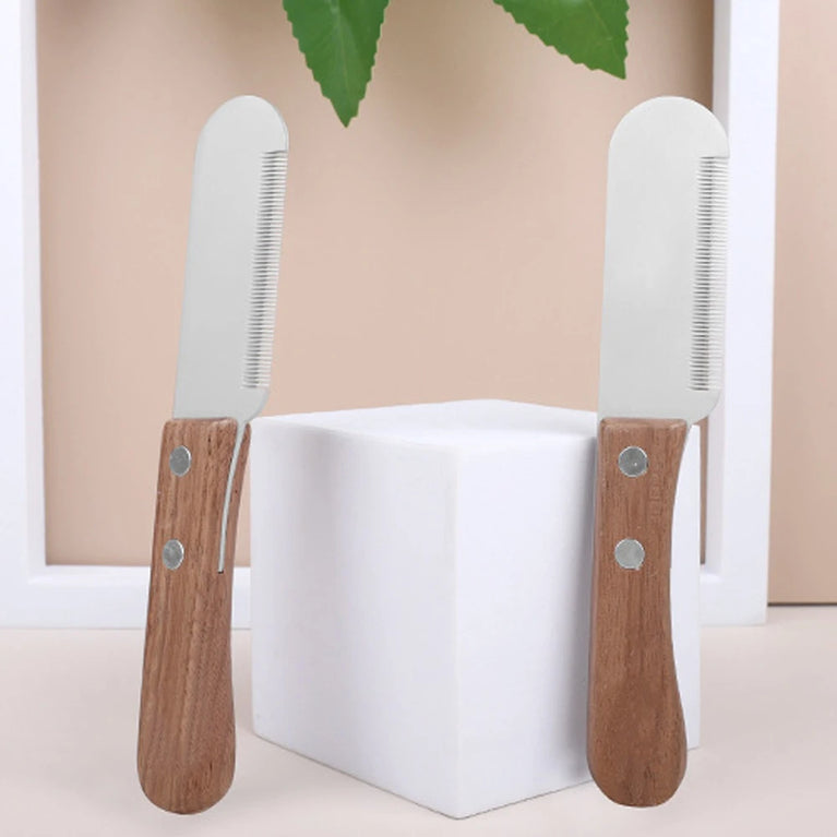 Pet Stainless Steel Wooden Handle Stripping Knife Dog Grooming Tool