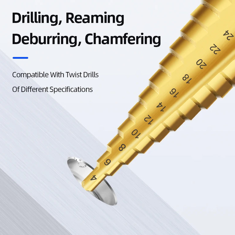Titanium Step Drill Bit Set | High-Speed Stepped Conical Stage Drills