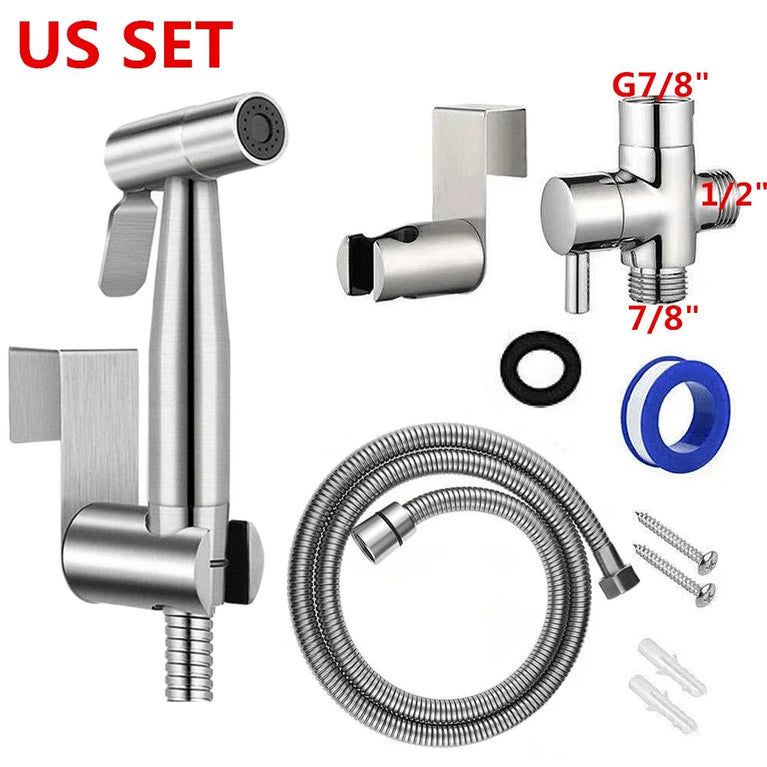 SUS304 Stainless Steel Handheld Bidet Sprayer Set | Vertical Spray Toilet Hygiene System