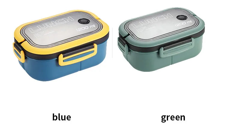 Double Layer Microwave Lunch Box Portable Plastic Food Container with Fork and Spoon Set