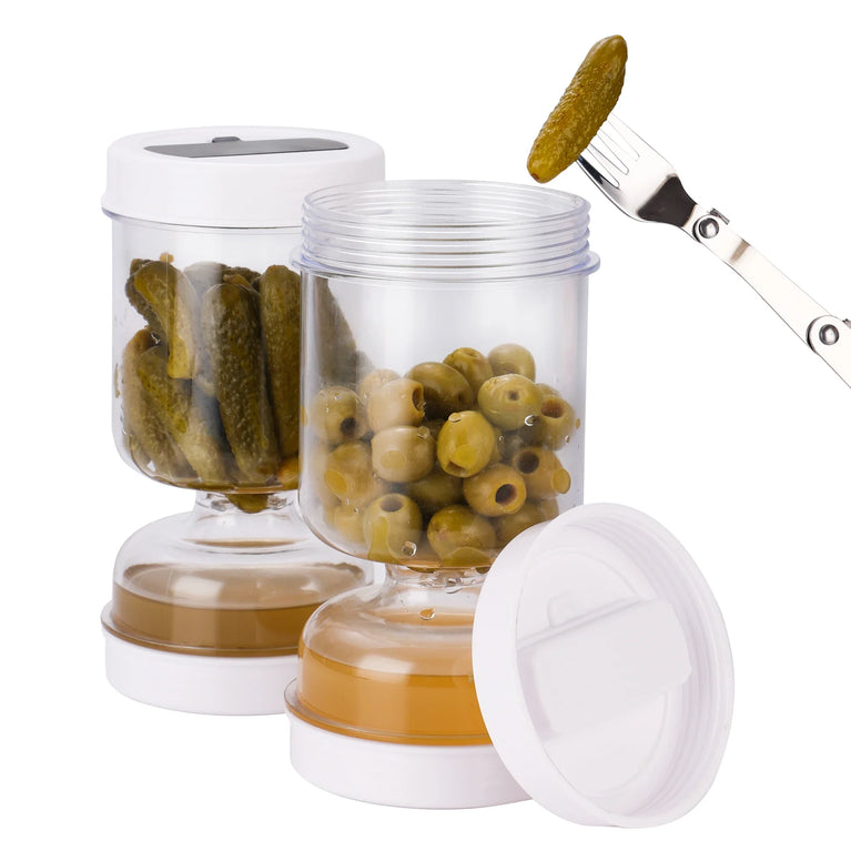 Pickles Jar With Forks Dry Wet Dispenser Olives Hourglass Cucumber Kitchen Container Separator Tool