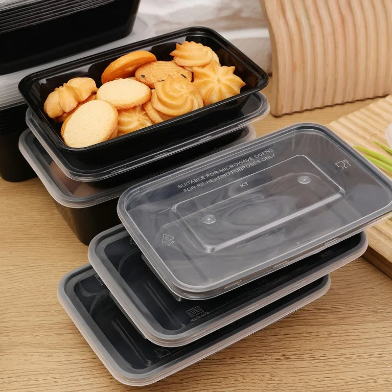 Black Disposable Bento Box Set | Minimalist Microwave-Safe Food Containers
