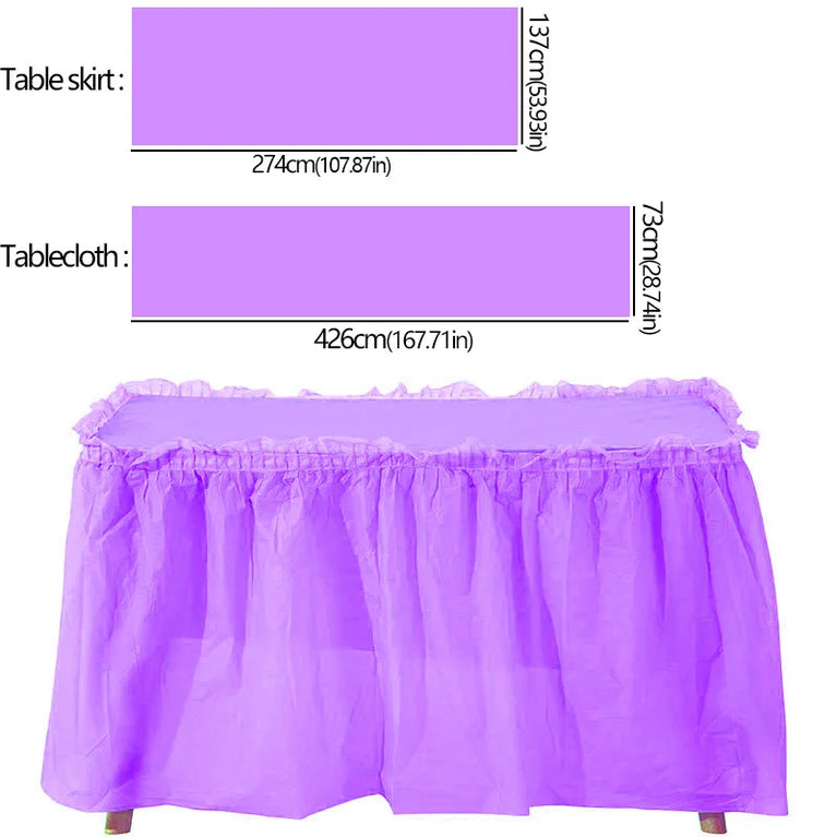 Disposable Waterproof Table Skirt Plastic Tablecloth Set Wedding Party Festival Decor