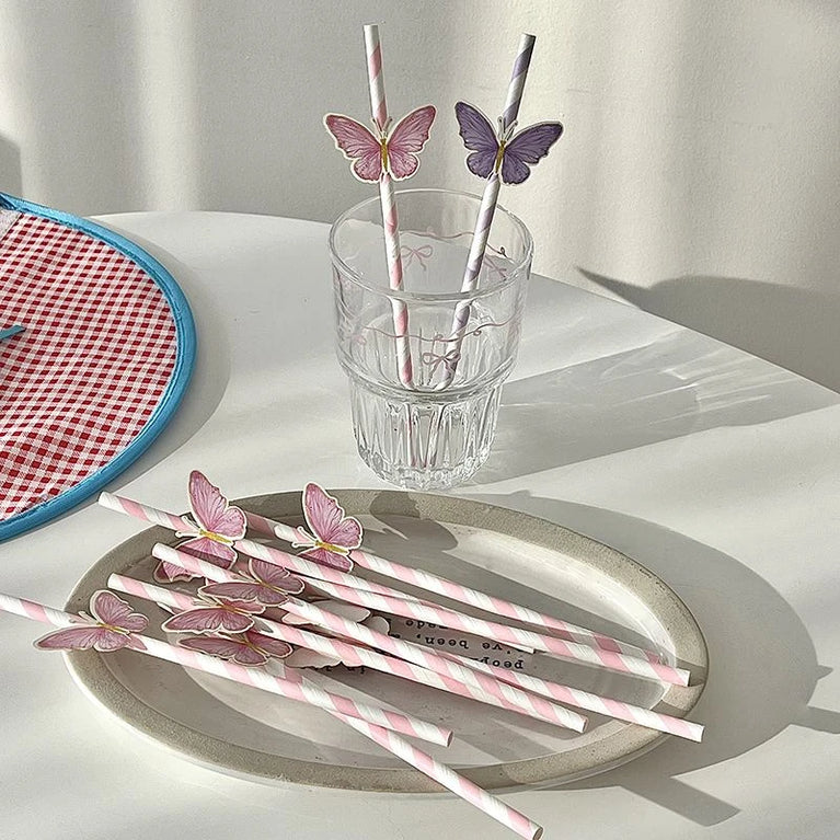 Butterfly Paper Straws 10 Sticks Disposable Eco Friendly Juice Milk Tea Drink Straws