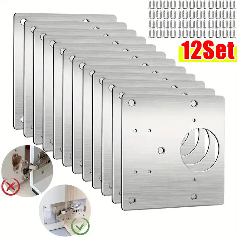 Stainless Steel Hinge Repair Plate Set | Cabinet Door Mounting & Flat Fixing Brackets