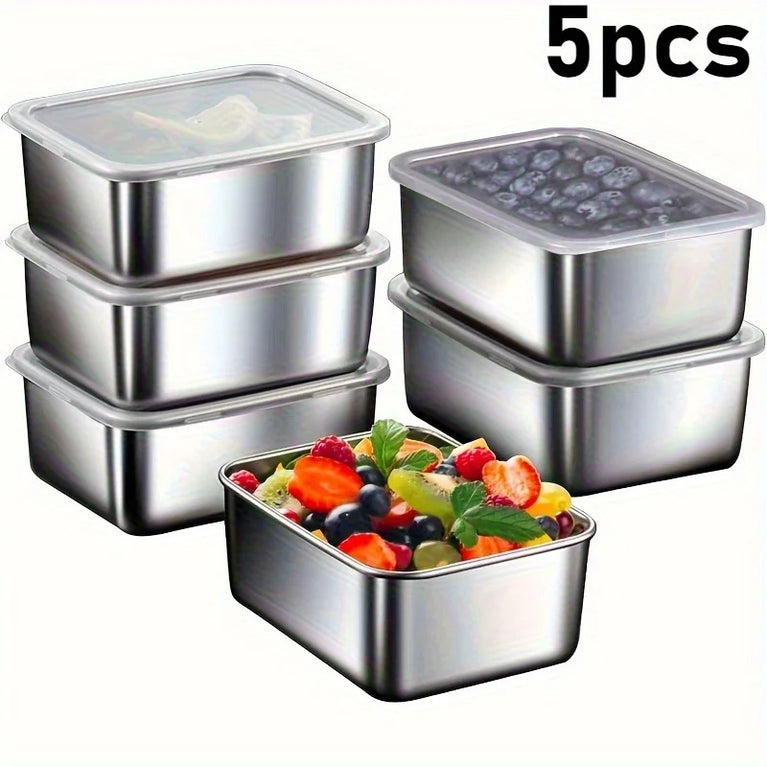 5PC Stainless Steel Food Storage Containers Airtight BPA Free Meal Prep Lunch Set