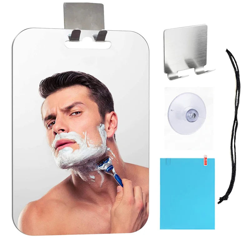 Fogless Acrylic Shower Mirror | Portable Anti-Fog Shaving Mirror with Non-Slip Stand