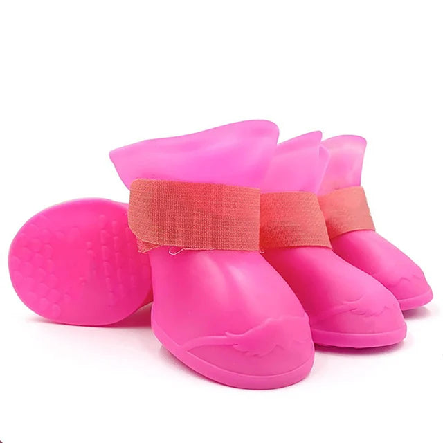 4-Piece Waterproof Pet Rain Boots | Anti-Slip Rubber Shoes