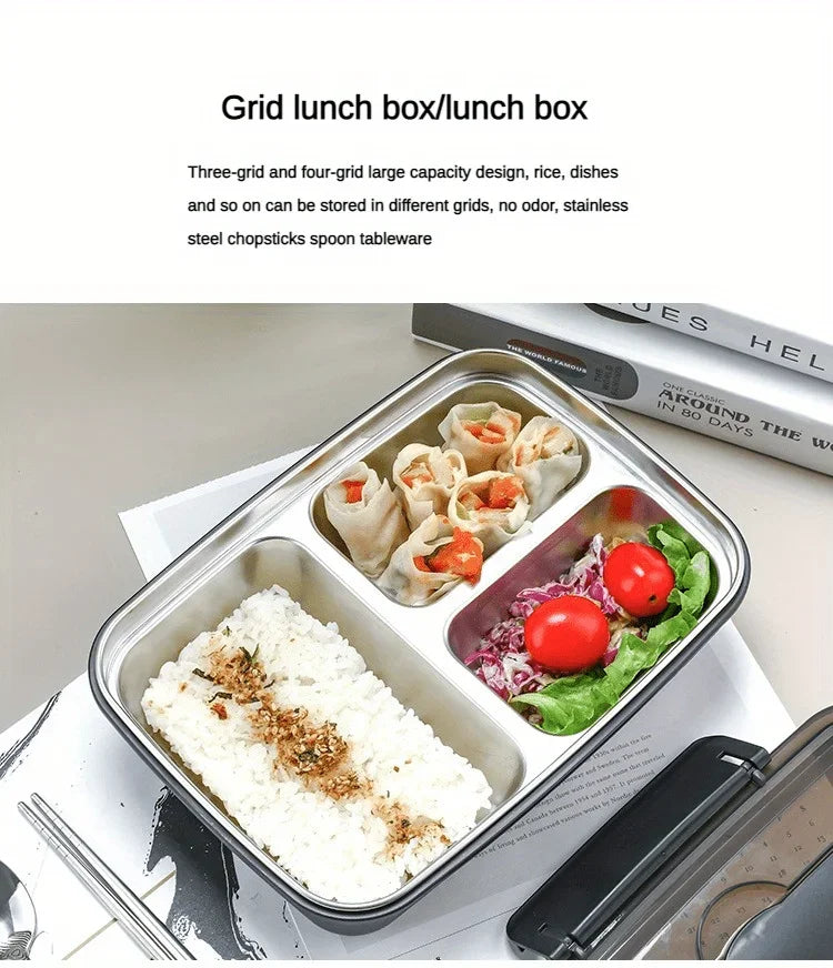 Leak Proof Stainless Steel Lunch Box 3/4 Compartment Bento Container