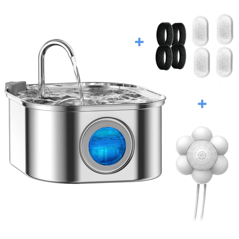 3.2L Stainless Steel Pet Water Feeder Auto Cat Fountain Smart Dog Water Dispenser Visual Window Bowl