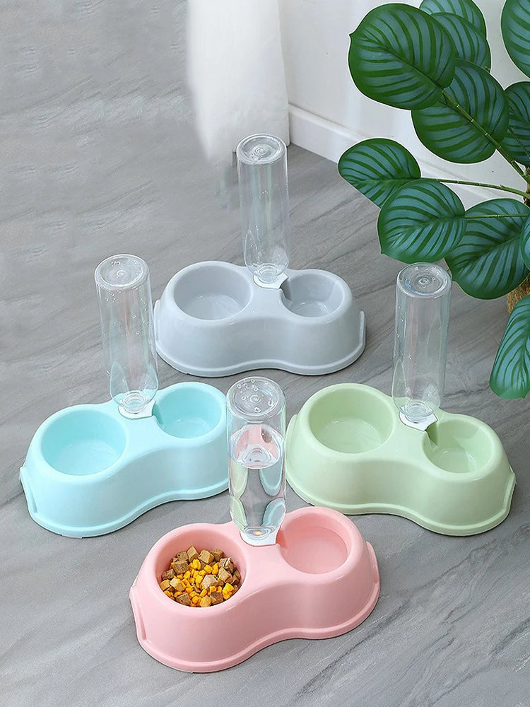 Automatic Pet Cat Bowl With Water Dispenser Raised Stand Double Dish Feeding System For Dogs And Cats