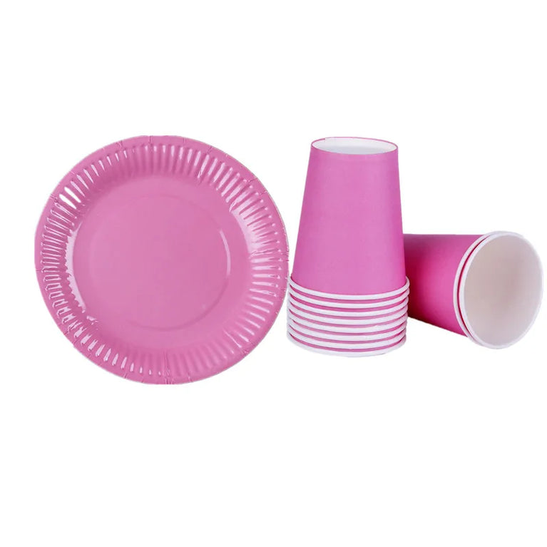 Solid Color Disposable Tableware Set Plates Cups Party Wedding Decoration Kit