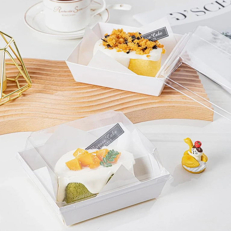 50PCS Paper Charcuterie Boxes with Clear Lids Square White Disposable Donut Dessert To Go Containers