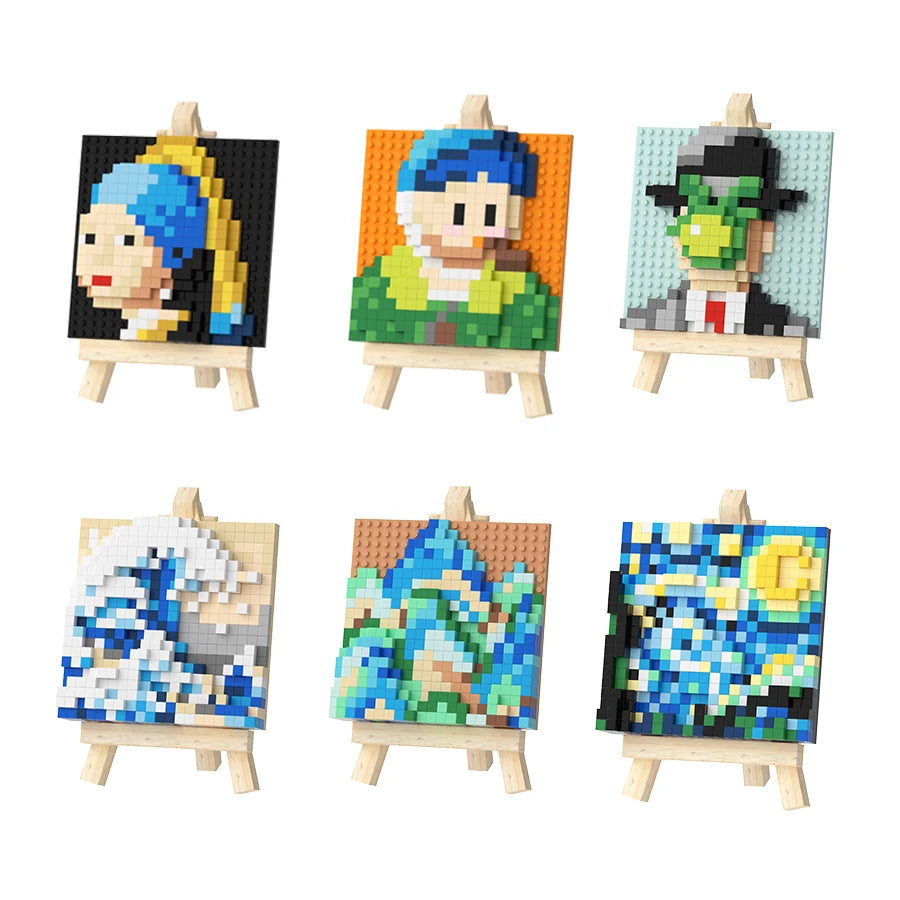 Famous Painting Diamond Building Blocks | 3D Micro-Brick Art with Display Easel