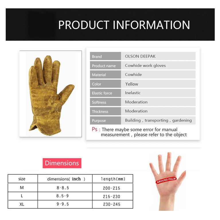 Heavy Duty Cowhide Leather Gardening Gloves Thorn Resistant Work