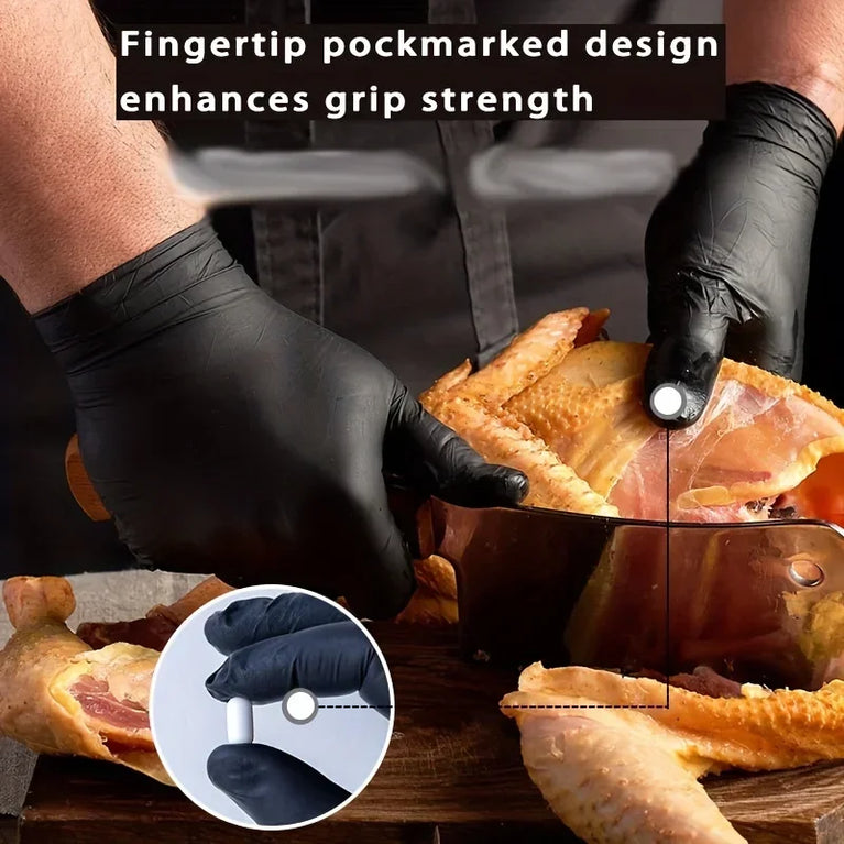 Disposable Black Nitrile Gloves Latex Free Waterproof Kitchen Gloves 100PCS