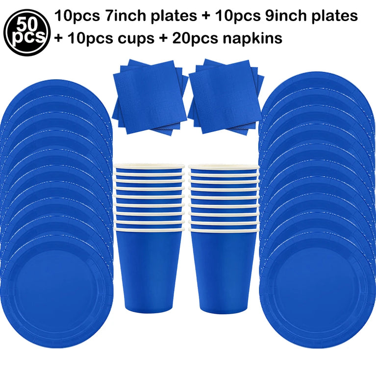 Solid Red and Dark Blue Theme Birthday Party Disposable Tableware Set