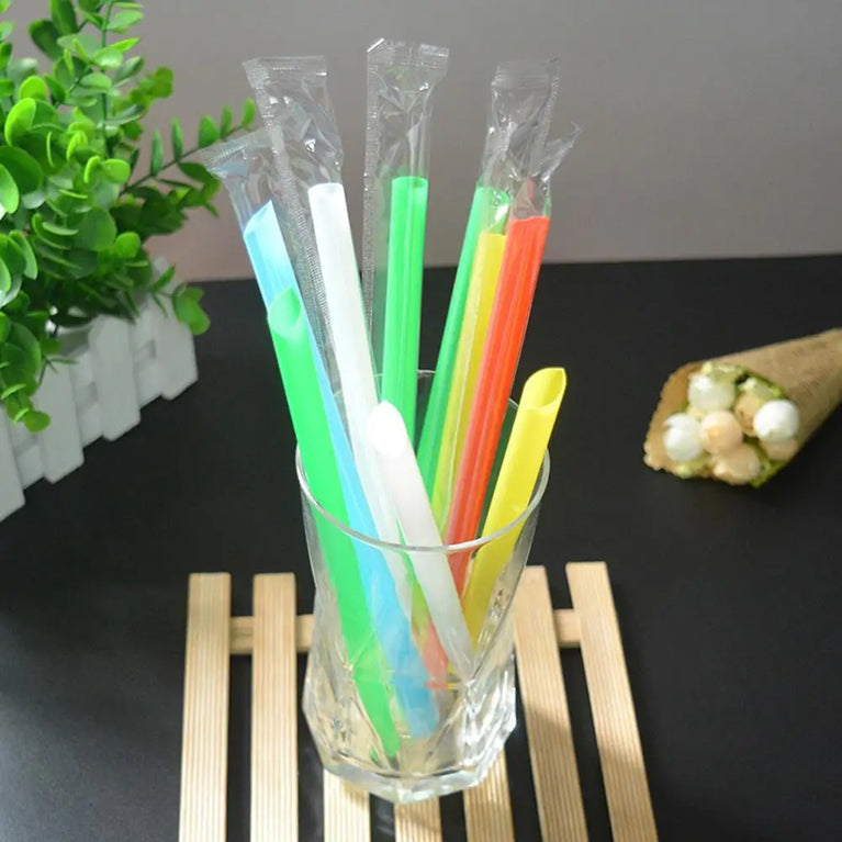 50PCS Jumbo Colored Bubble Tea Straws 19cm Disposable Use