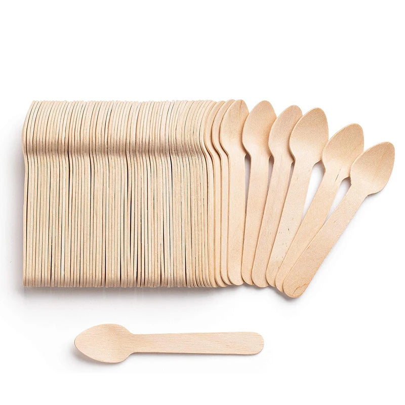 50/100/200Pcs Wooden Mini Tasting Ice Cream Yogurt Disposable Spoon Set