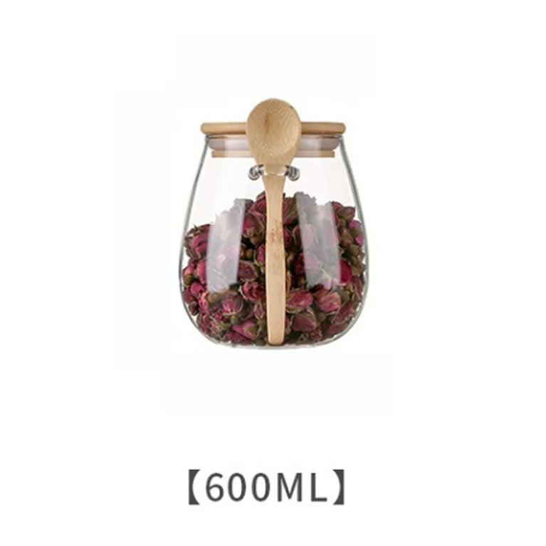 Airtight Glass Storage Jar with Bamboo Lid for Coffee Tea Spice Storage Containers