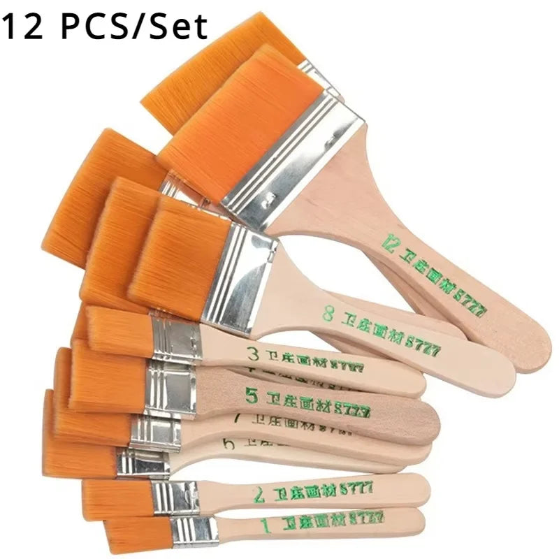 12-Piece Wooden Handle Memory Nylon Paint Brush Set