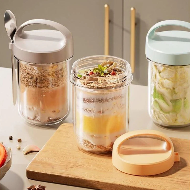Glass Yogurt Breakfast Cup With Lid Spoon Overnight Oats Container Jar
