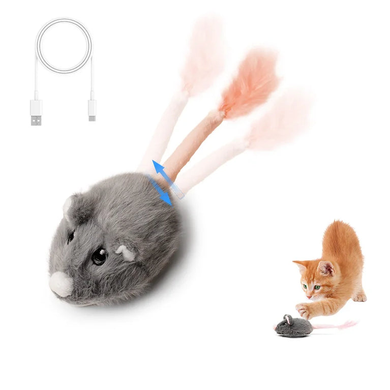 Rechargeable Motion Mouse Cat Toy Automatic Tail Wagging Interactive Sound Moving Pet Toy