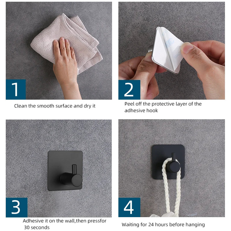 Self Adhesive Wall Hooks Towel Holder Bathroom Door Key Cloth Coat Robe Hanger Kitchen Hardware Rack Bag Hook Organizer