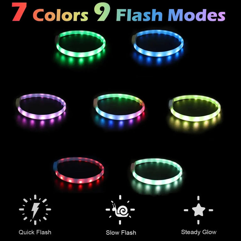 USB Rechargeable LED Glowing Dog Collar 9 Flashing Modes Adjustable