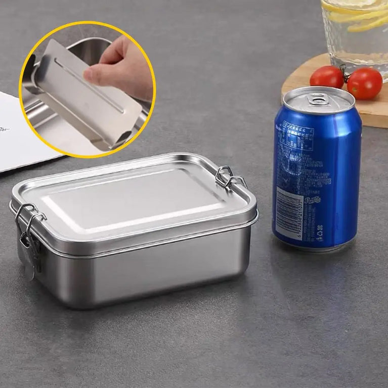 Stainless Steel Leakproof Bento Lunch Box Large Capacity Square Food Container with Lock Clips for Travel and Outdoor Use