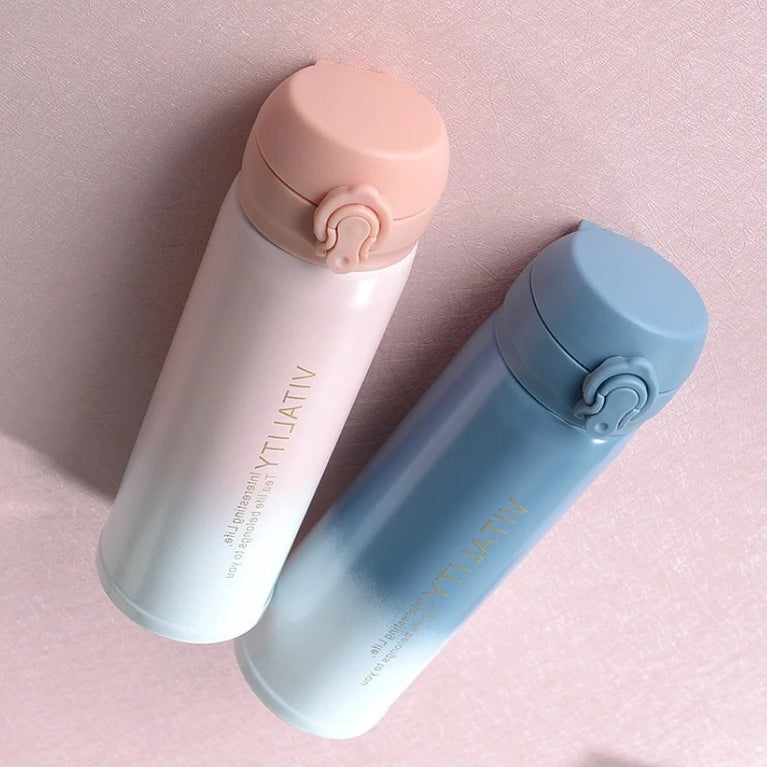 500ml Gradient Stainless Steel Insulated Water Bottle Flip Lid