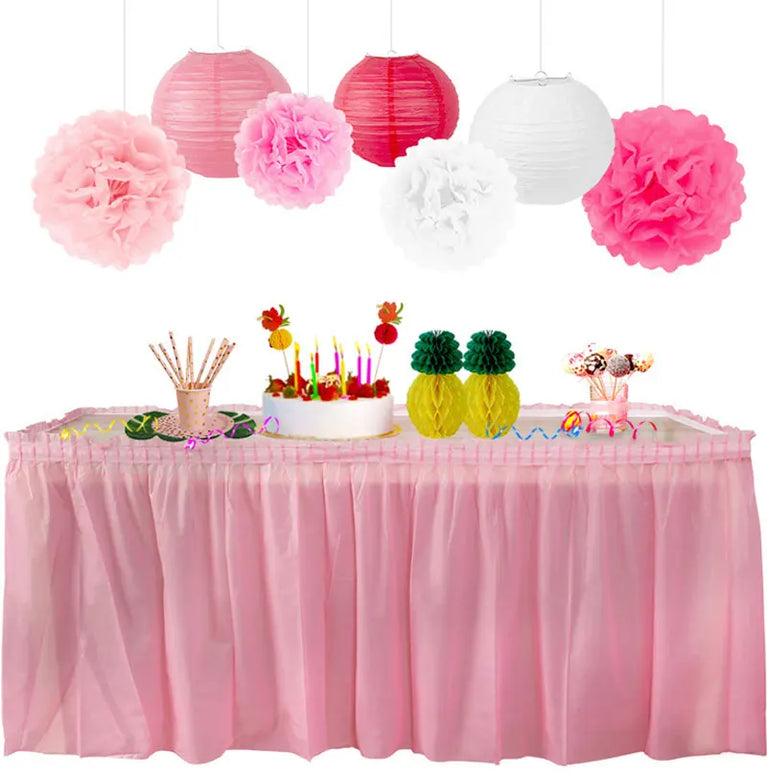 Disposable Waterproof Table Skirt Plastic Tablecloth Set Wedding Party Festival Decor