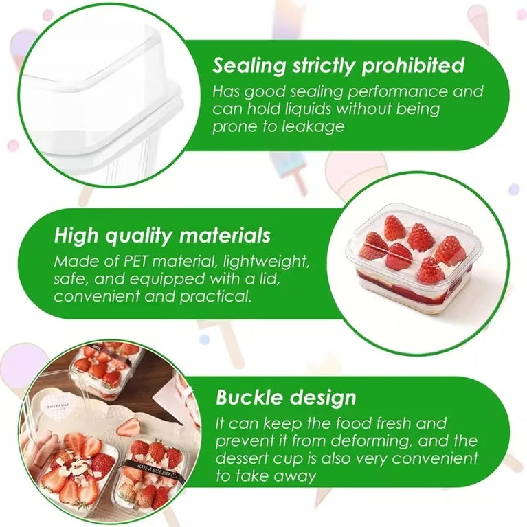 BLACK TRANSPARENT RECTANGLE CAKE BOX 5/10/20/30PCS DESSERT PACKAGING PARTY