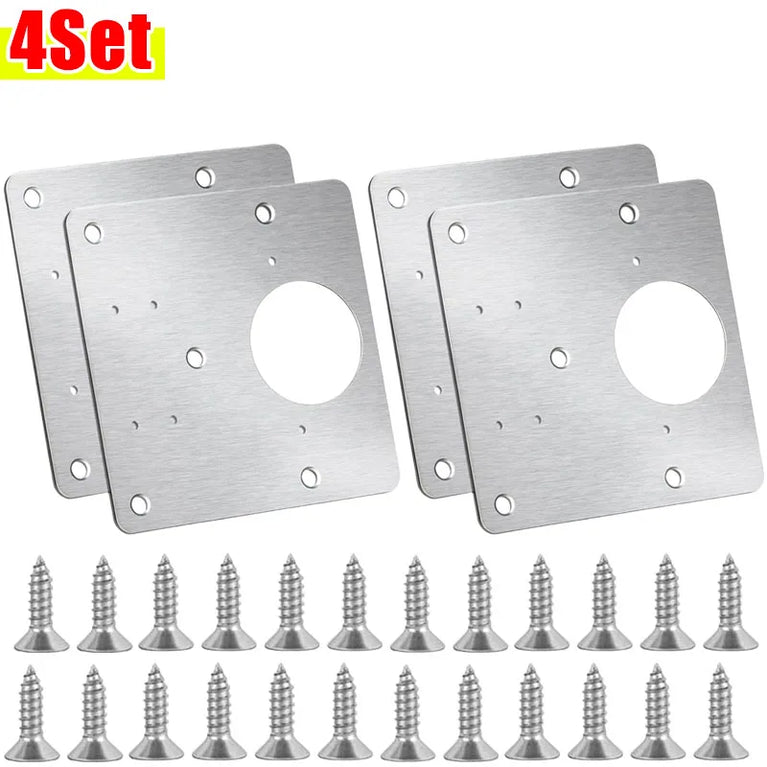 Stainless Steel Hinge Repair Plate Set | Cabinet Door Mounting & Flat Fixing Brackets