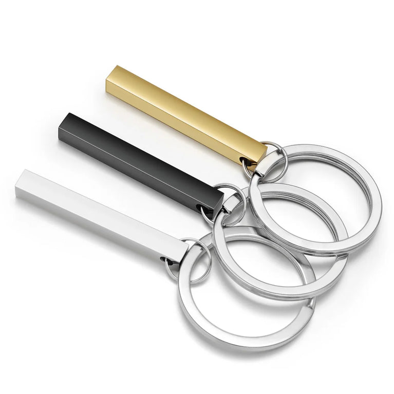 3D Bar Stainless Steel Personalized Keychain | Custom Engraved 4-Side Keyring