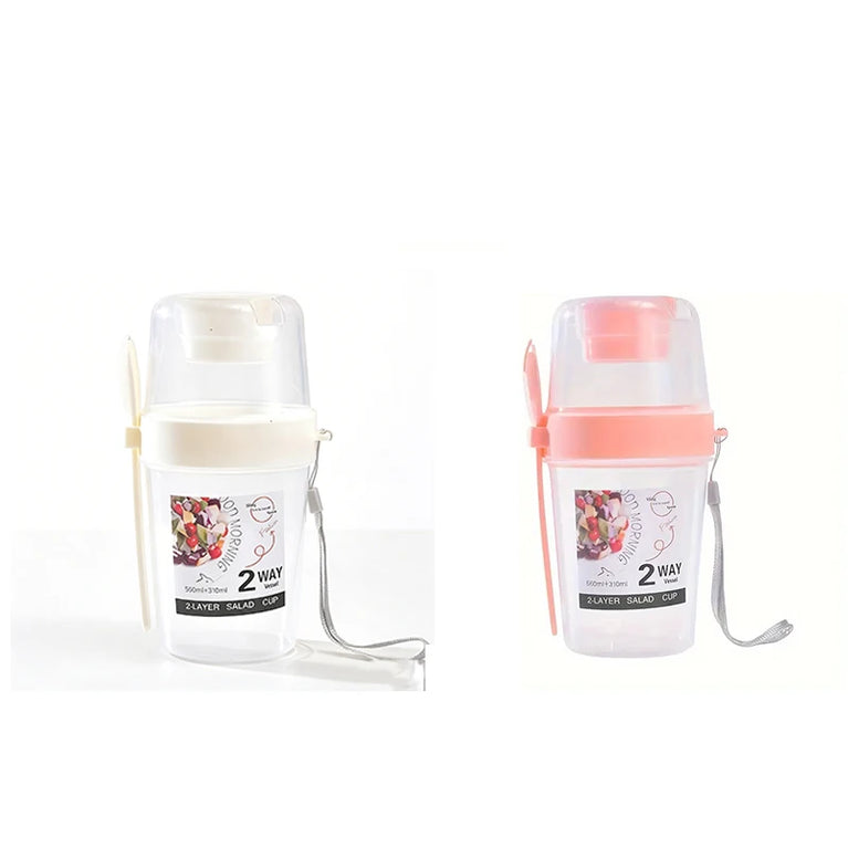 Portable Breakfast Salad Cup Oatmeal Fruit Vegetable Container with Fork Lid Leakproof Round PP Jar