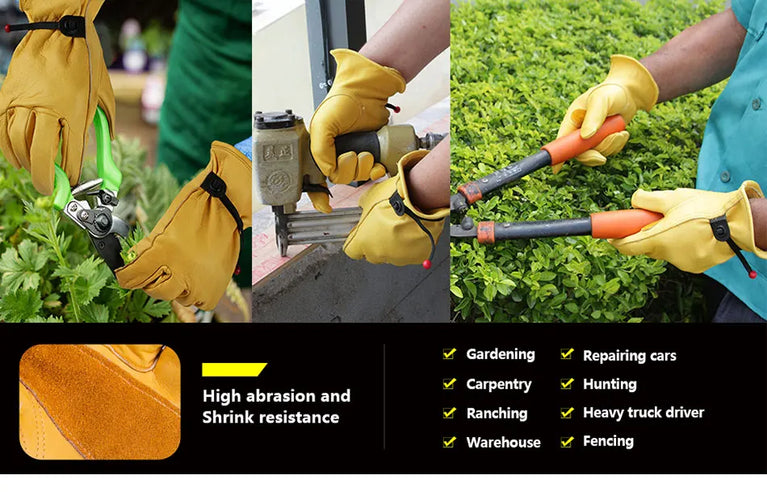 Cowhide Leather Gardening Gloves Reinforced Palm Tough Work Use