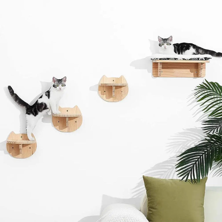 Wall-Mounted Cat Hammock & Climbing Set | Space-Saving Wood Furniture