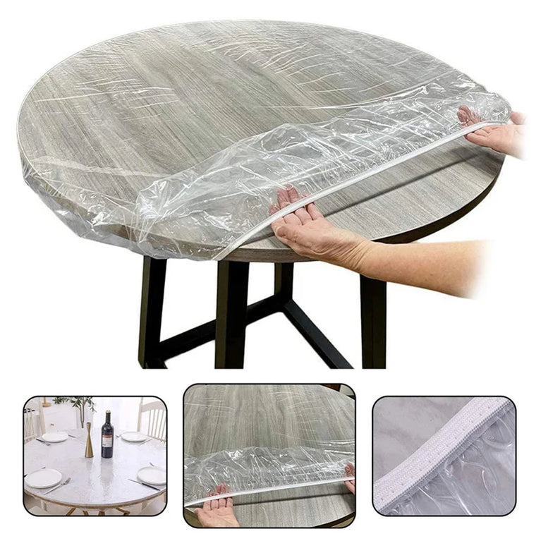 Disposable Fitted Round Tablecloths | Transparent Waterproof Protection