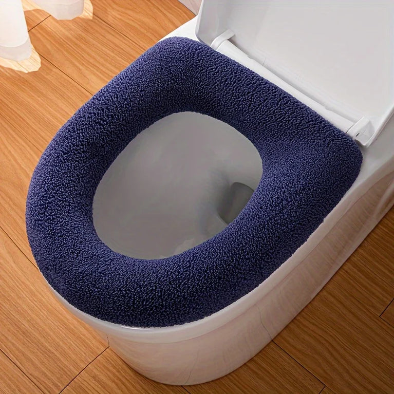 Premium Thickened Toilet Seat Cover with Handle | Soft-Touch Polyester Bathroom Comfort